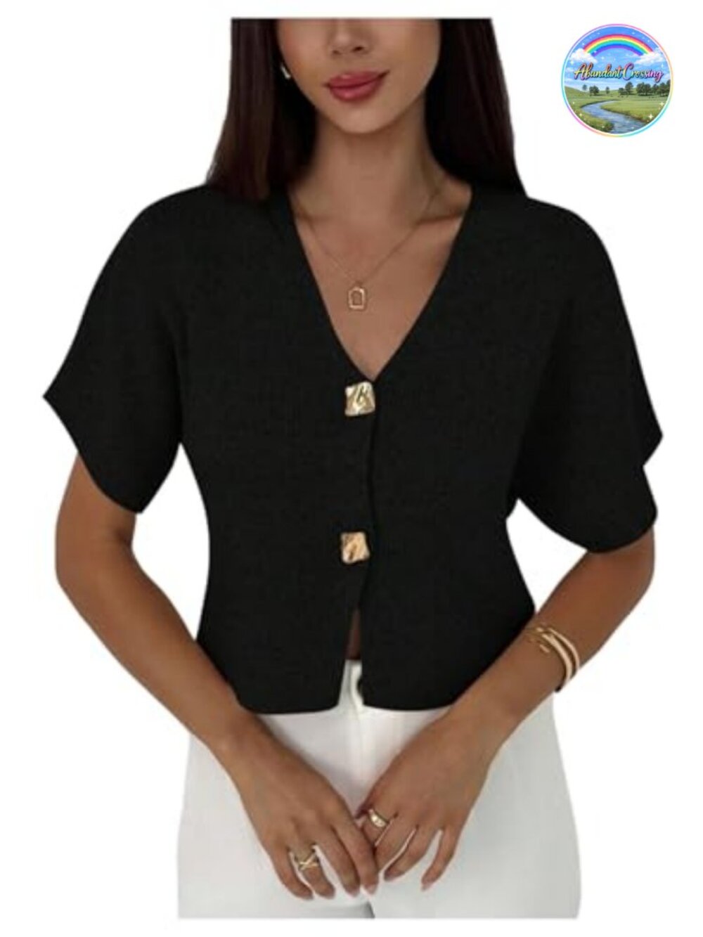 SOLY HUX Women's Short Sleeve V-Neck Cardigan - Rib Knit but...